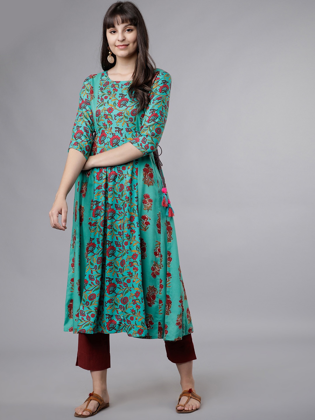

Vishudh Women Teal Blue Printed A-Line Kurta