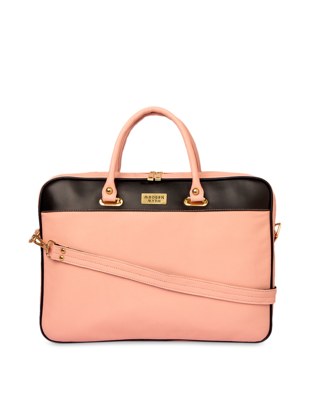 

MODERN MYTH Women Peach-Coloured & Black Colourblocked Laptop Bag