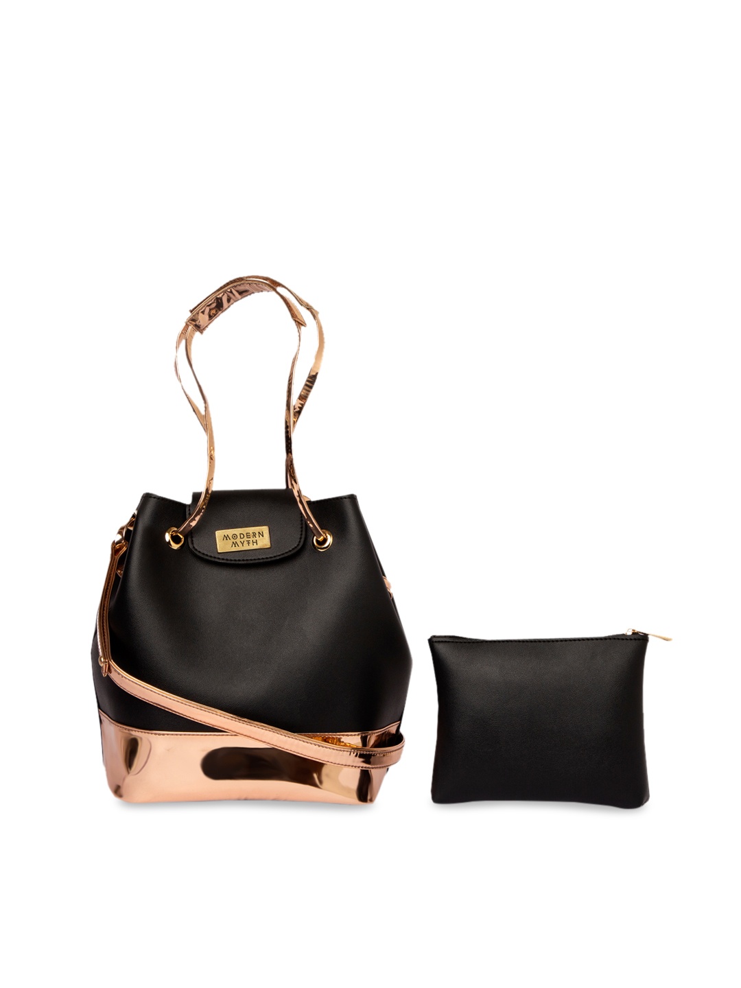 

MODERN MYTH Black & Rose Gold-Toned Solid Handheld Bag