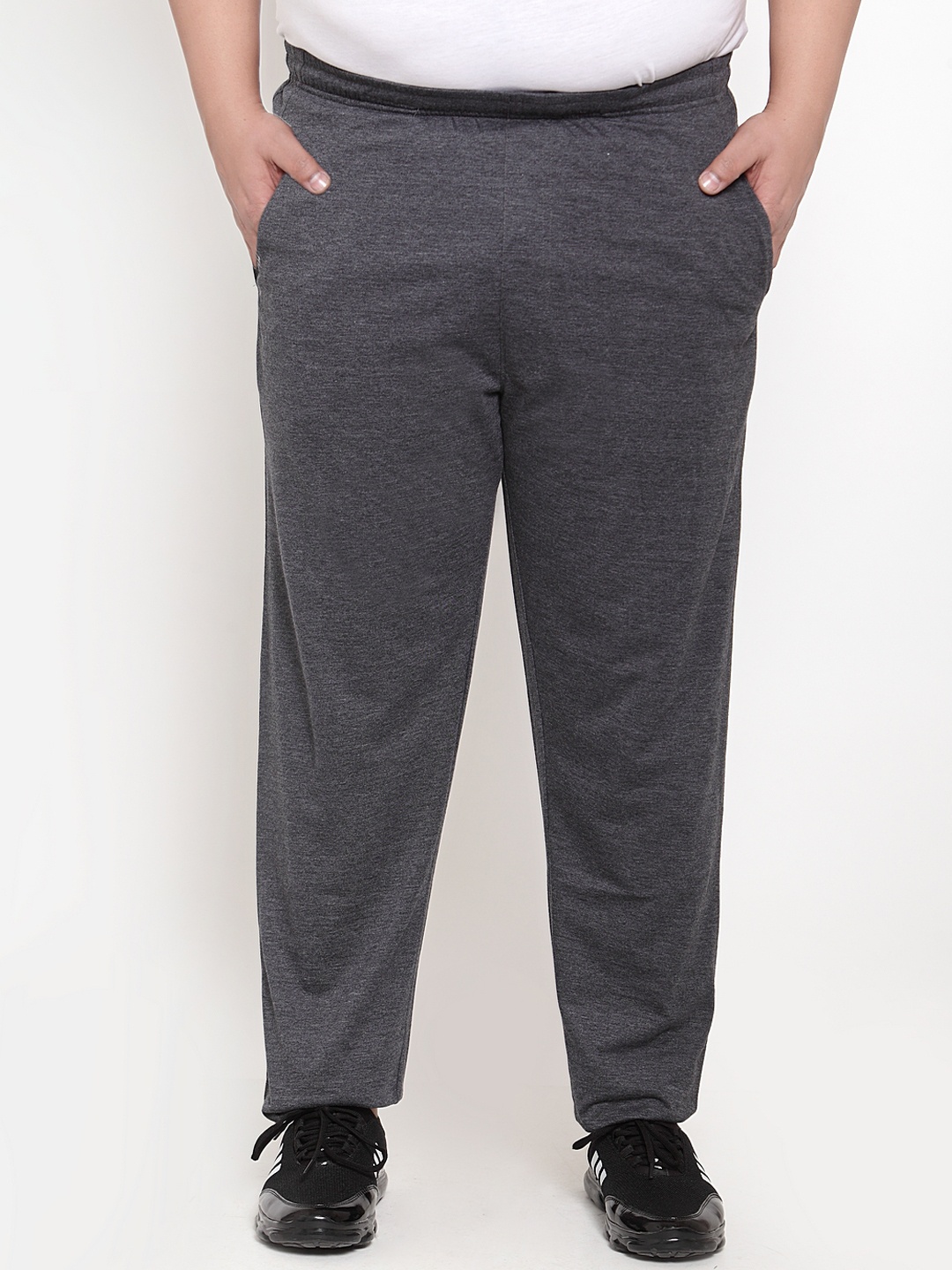 

plusS Men Grey Solid Straight-Fit Track Pants