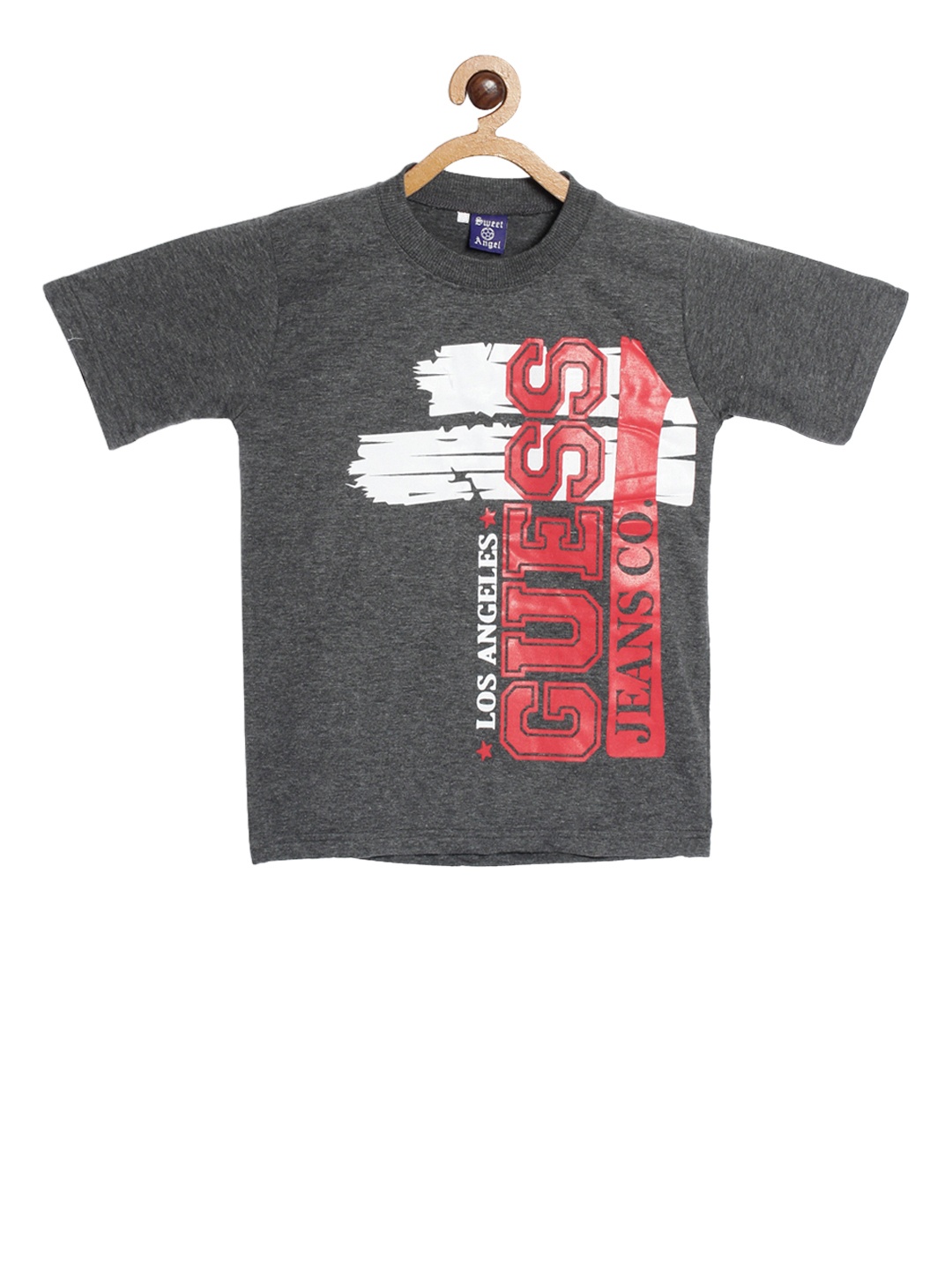 

SWEET ANGEL Boys Charcoal Grey Printed Round Neck T-shirt
