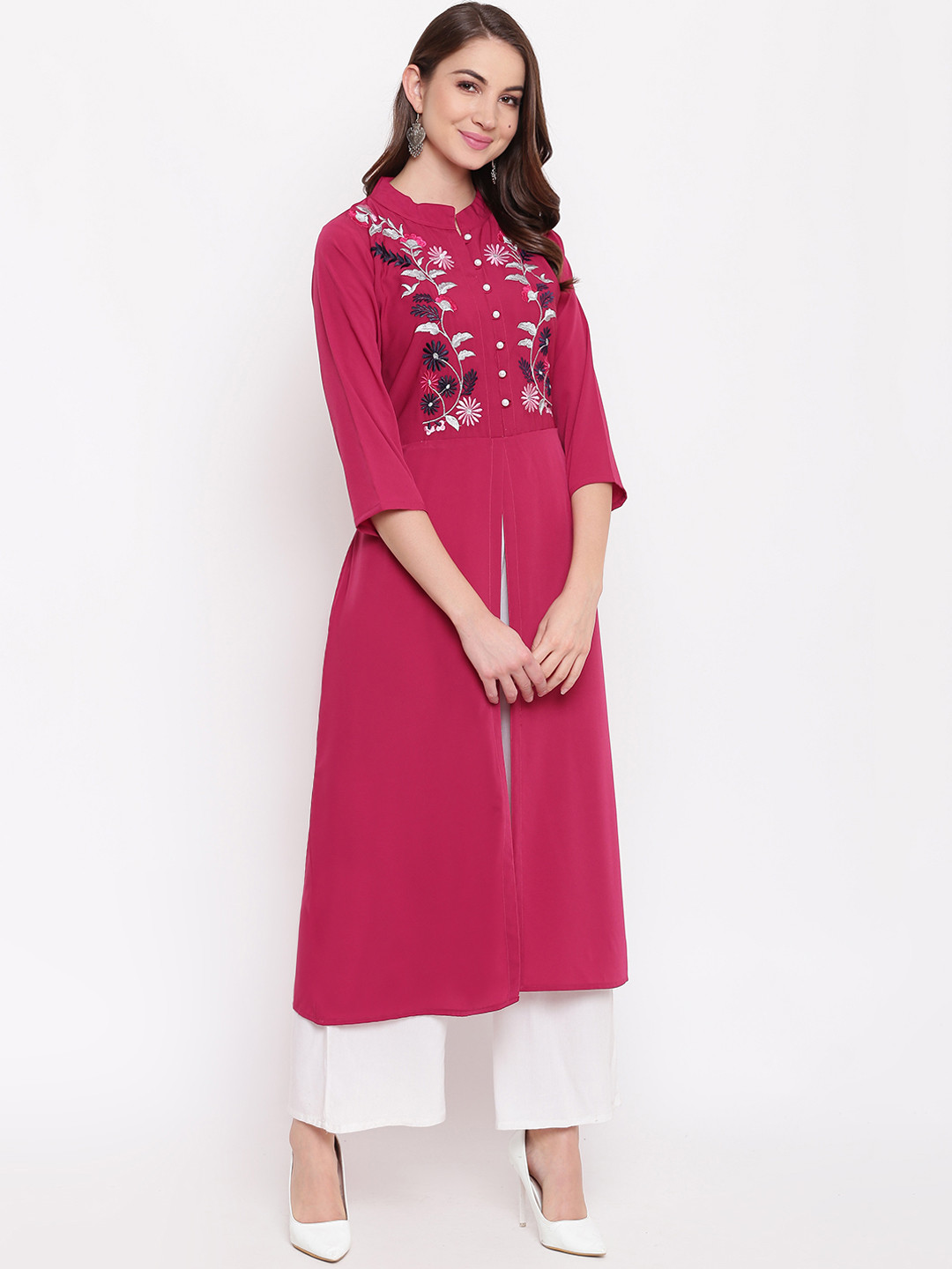

Napra Women Magenta & White Embroidered Kurta with Palazzos