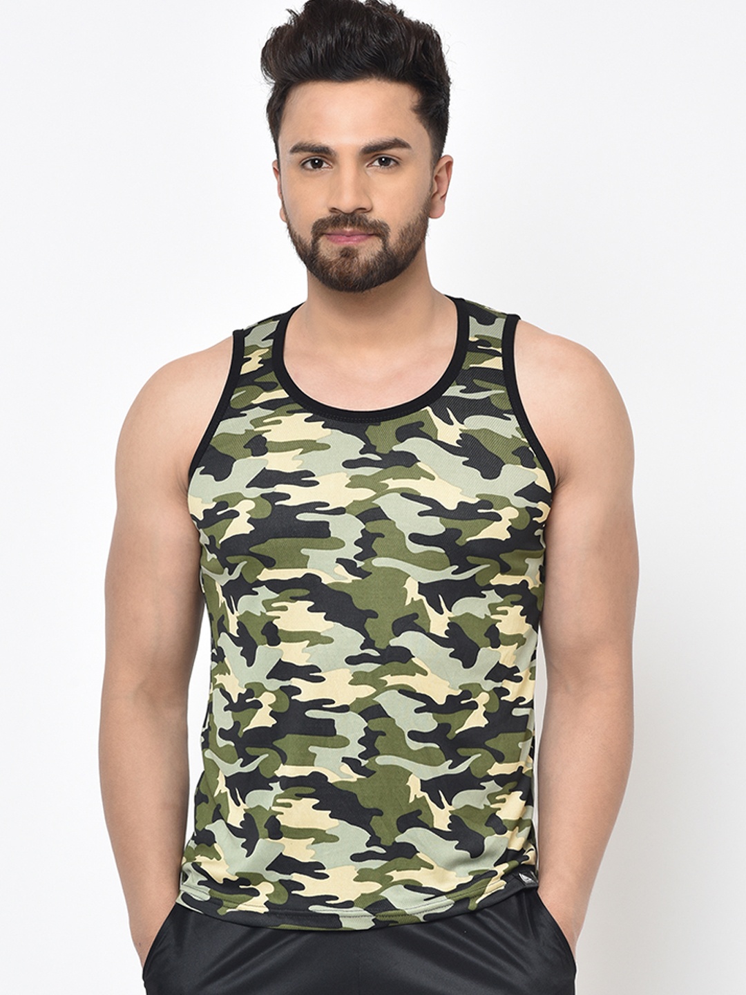 

Aesthetic Bodies Men Olive Green Camouflage Printed Round Neck T-shirt