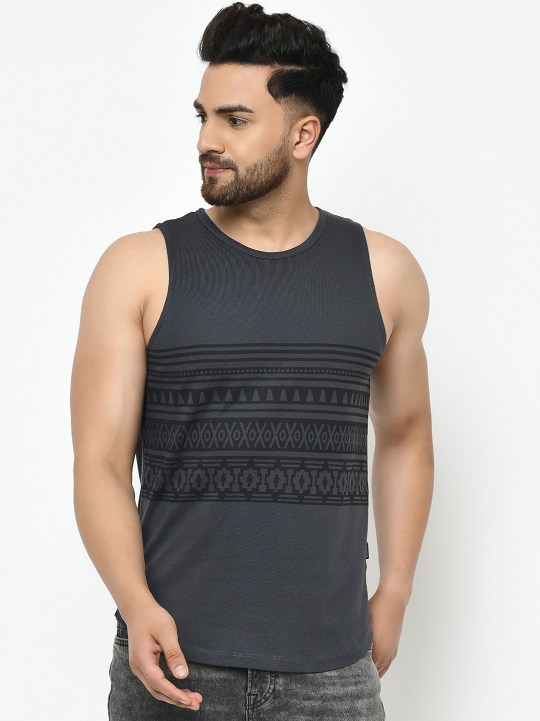 

Rigo Printed Slim Fit Cotton T-Shirt, Charcoal