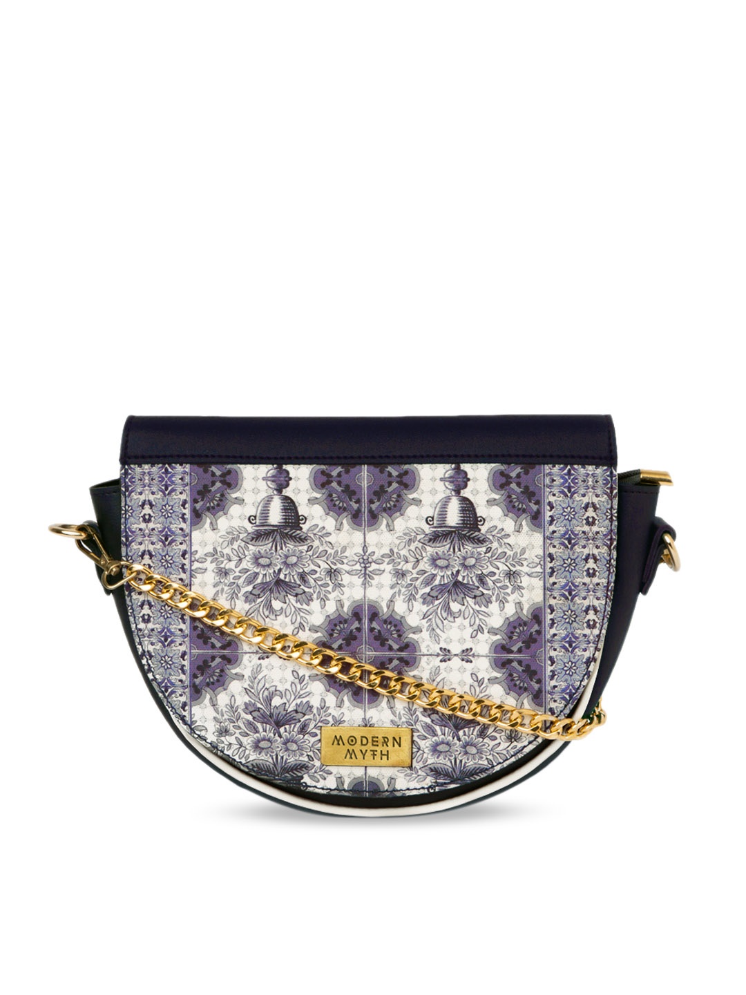 

MODERN MYTH Navy Blue & White Printed Sling Bag