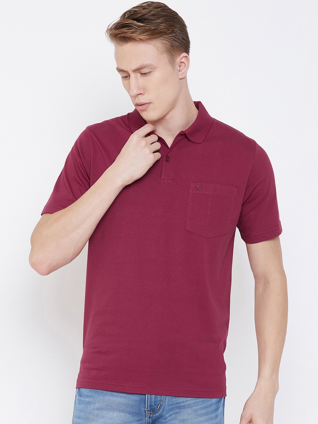 

NEVA Men Burgundy Solid Polo Collar T-shirt