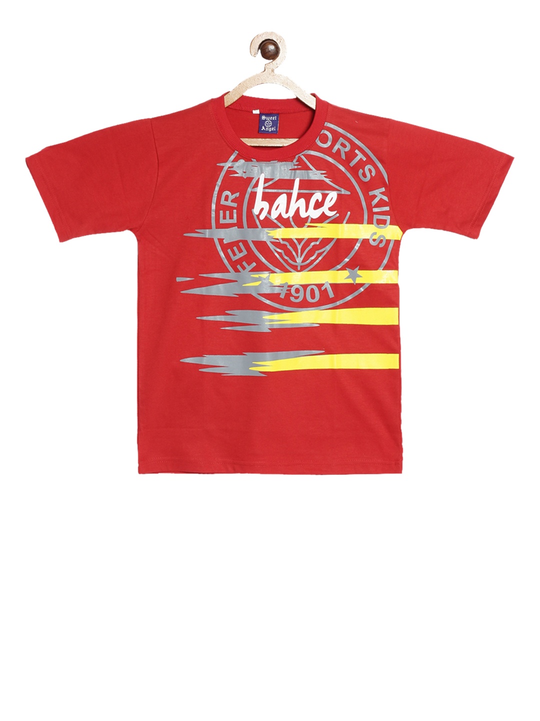 SWEET ANGEL Boys Red Printed Round Neck T-shirt