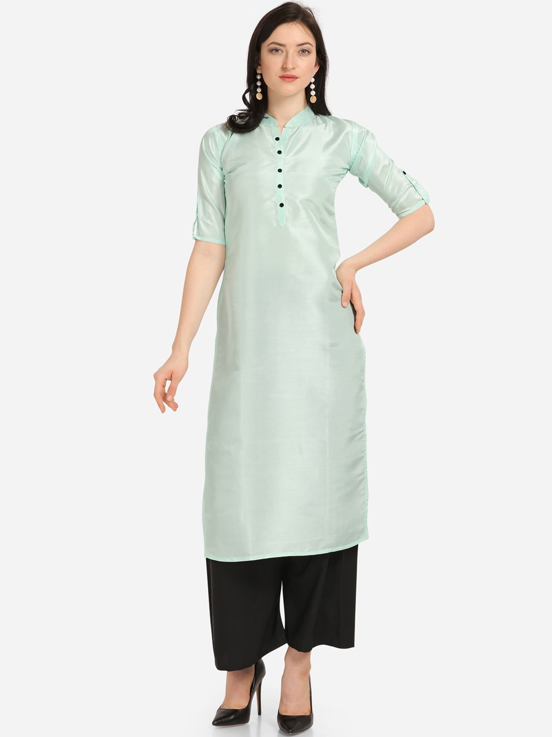 

Silk Bazar Women Mint Green Solid Straight Kurta