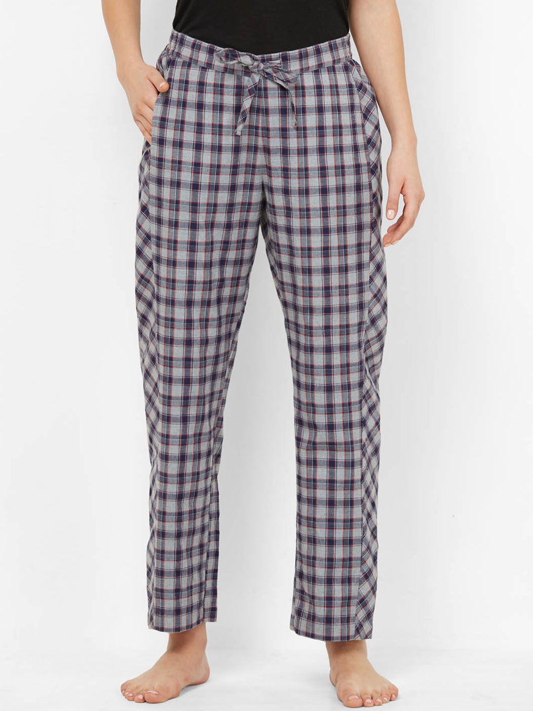 

Mystere Paris Women Grey & Blue Checked Lounge Pants