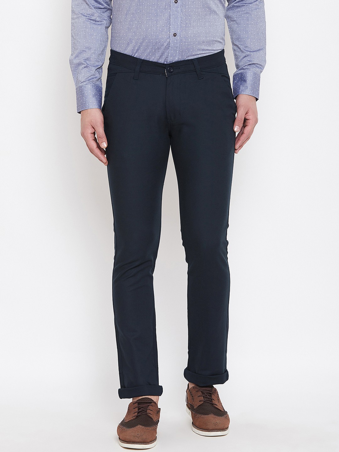 

Duke Men Navy Blue Slim Fit Solid Regular Trousers