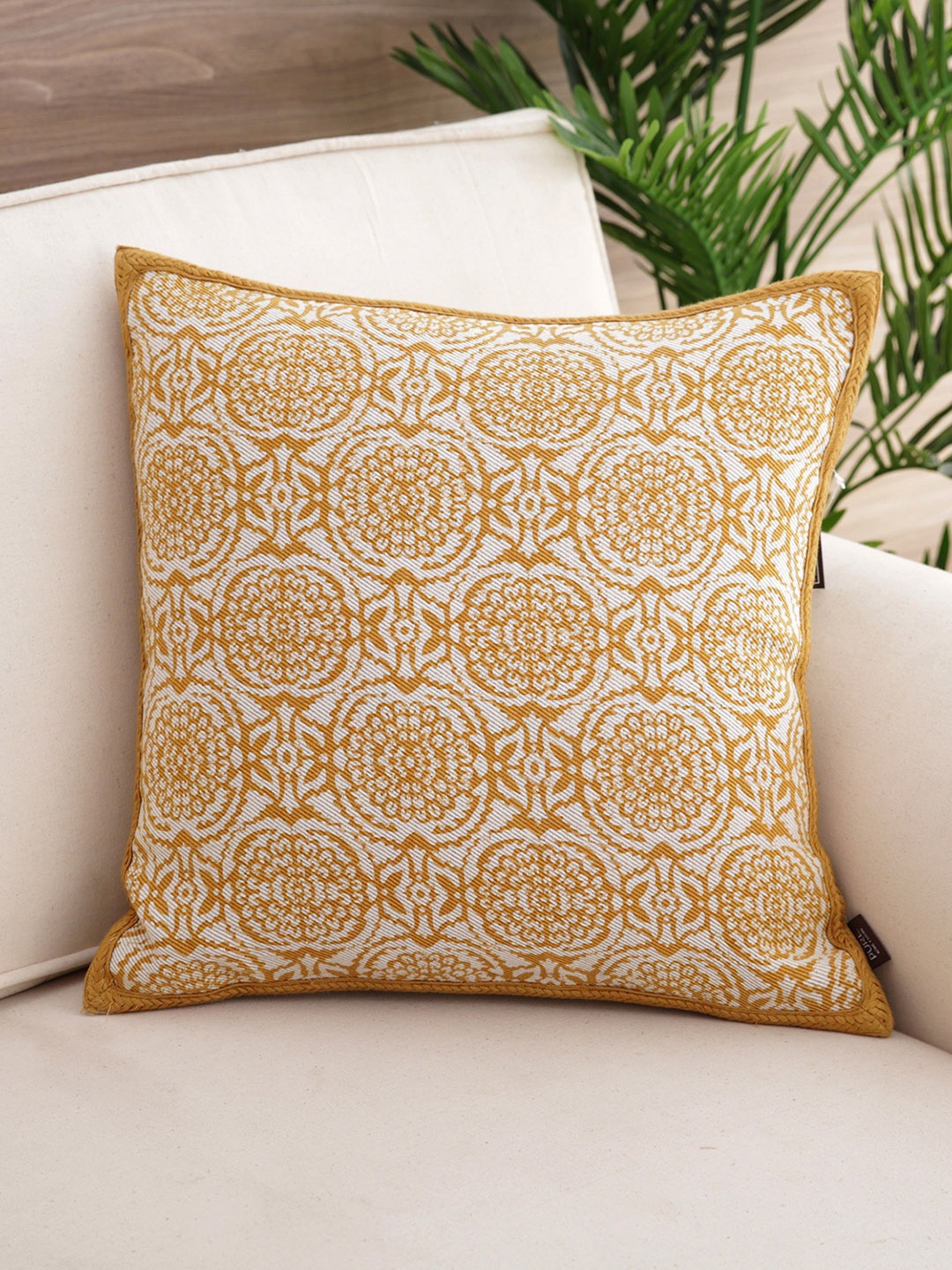 

Pure Home and Living Beige & White Single Ethnic Motifs Square Cushion Cover