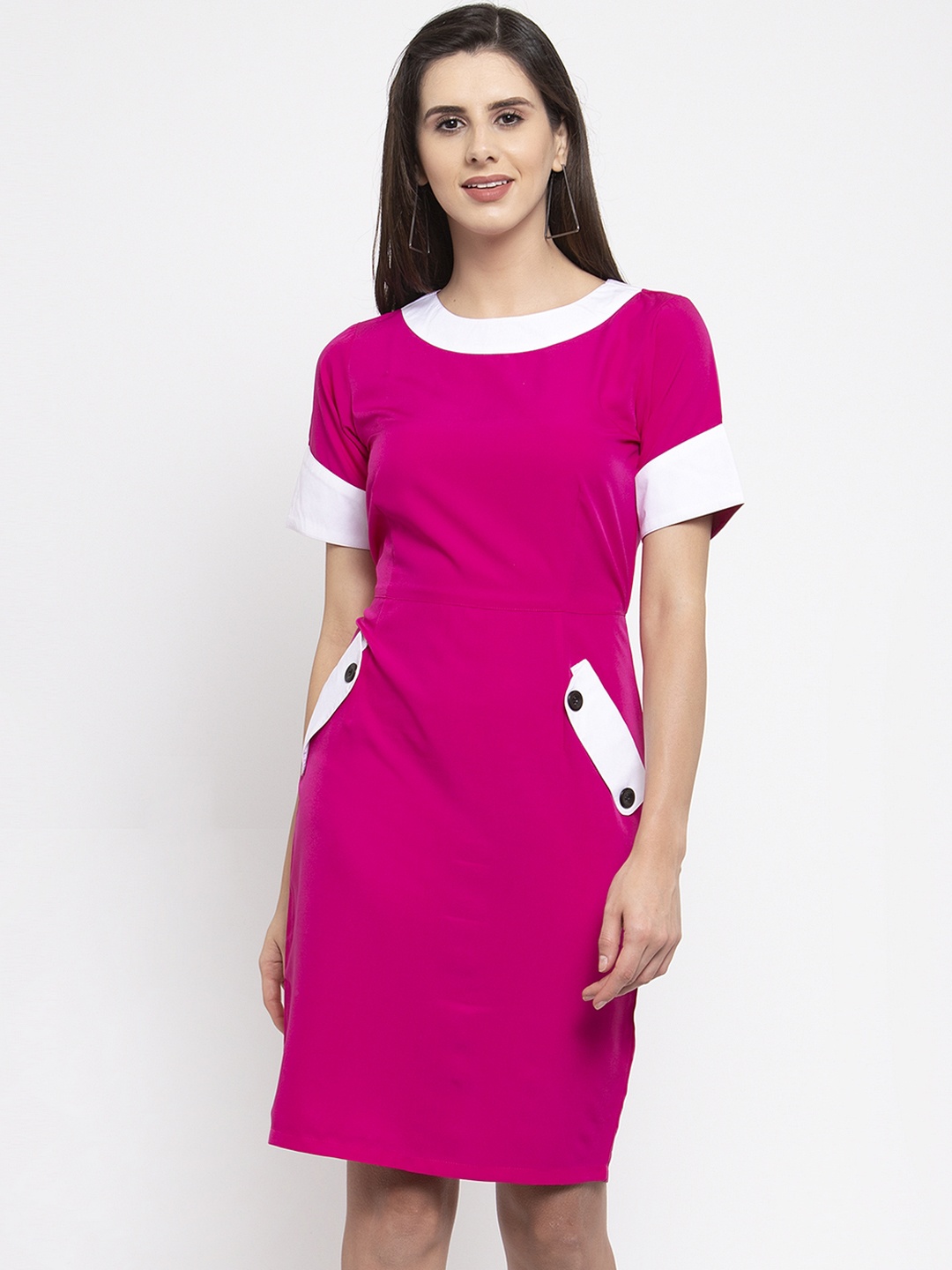 

Karmic Vision Women Fuchsia Pink & White Colourblocked Sheath Dress