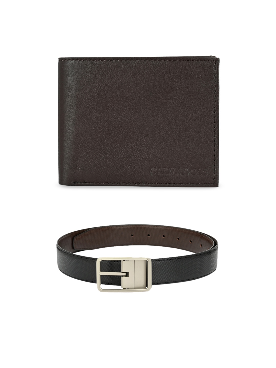 

Calvadoss Men Black & Brown Premium Leather Belt & Wallet Accessory Gift Set