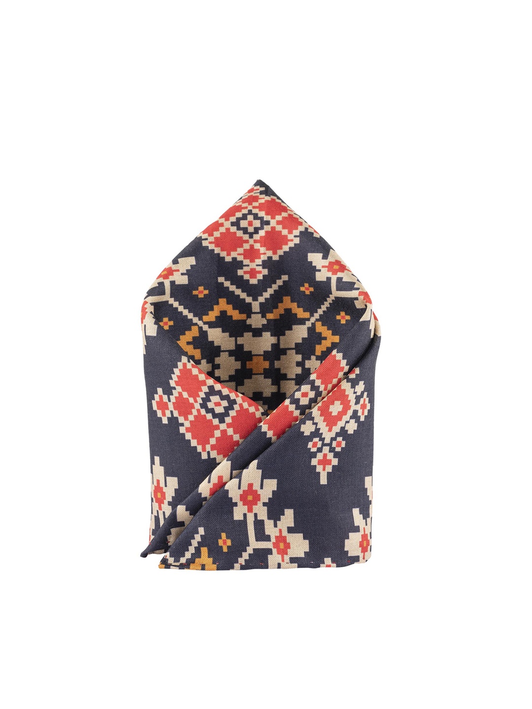 

The Tie Hub Men Navy Blue & Red Patola Printed Pocket Square