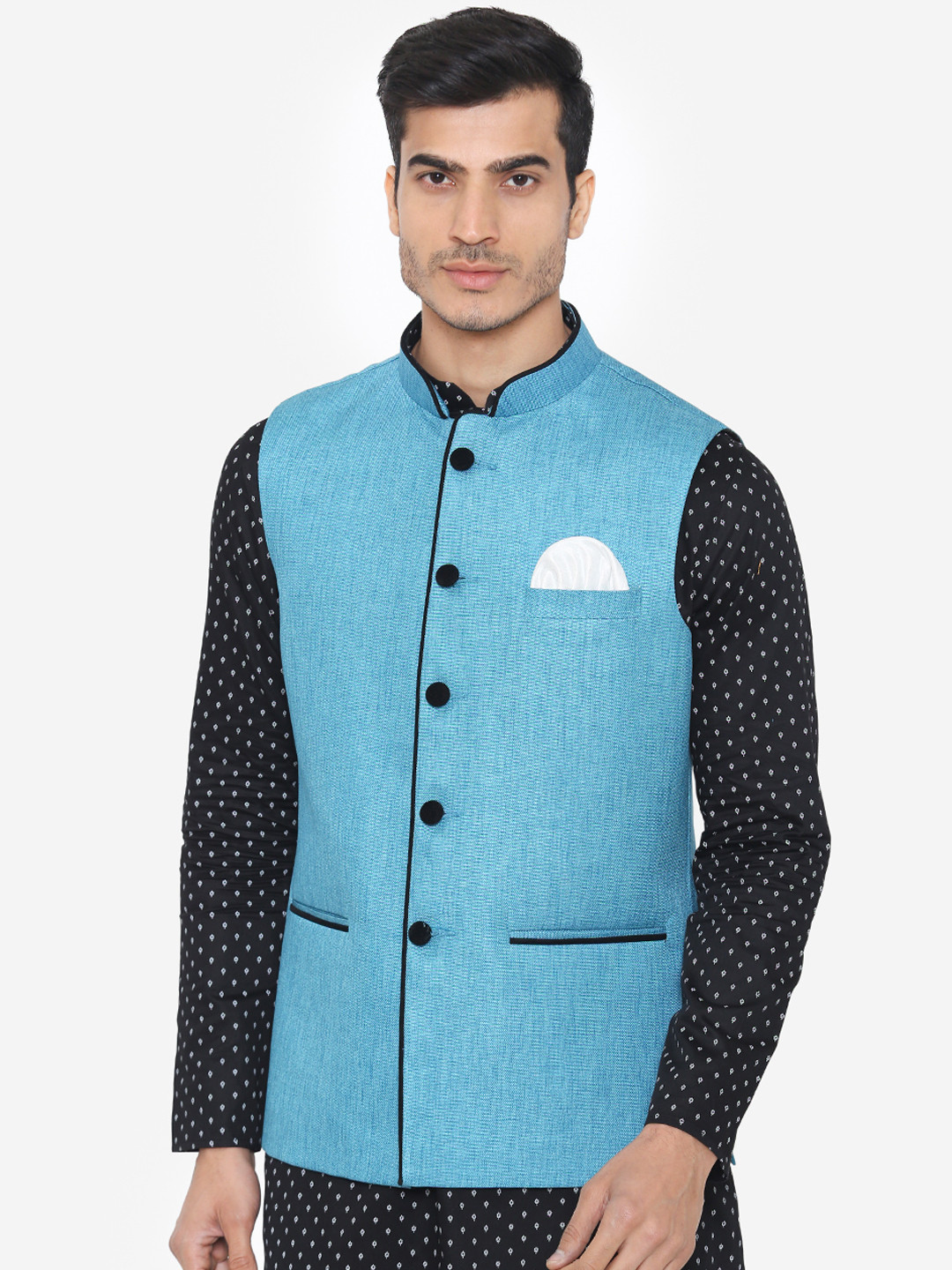 

Wintage Men Blue Solid Nehru Jacket