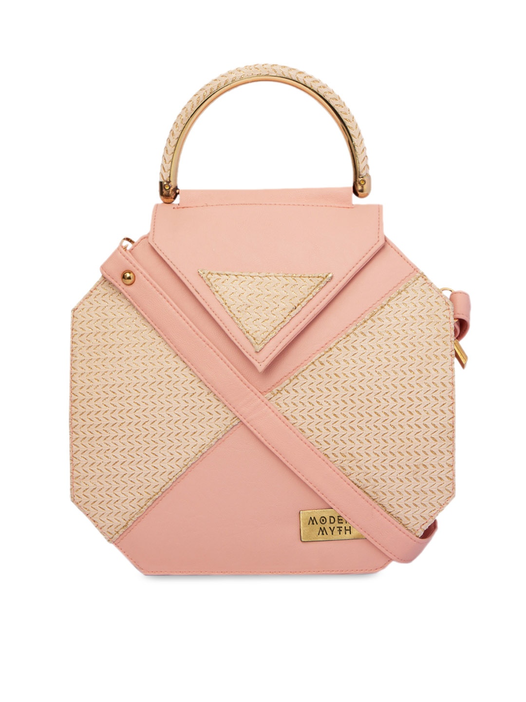 

MODERN MYTH Peach-Coloured & Beige Solid Handheld Bag
