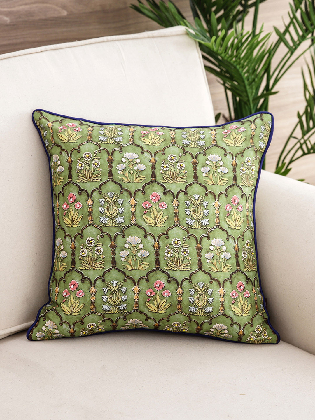 

Pure Home and Living Green & Yellow Single Floral Square Cushion Cover