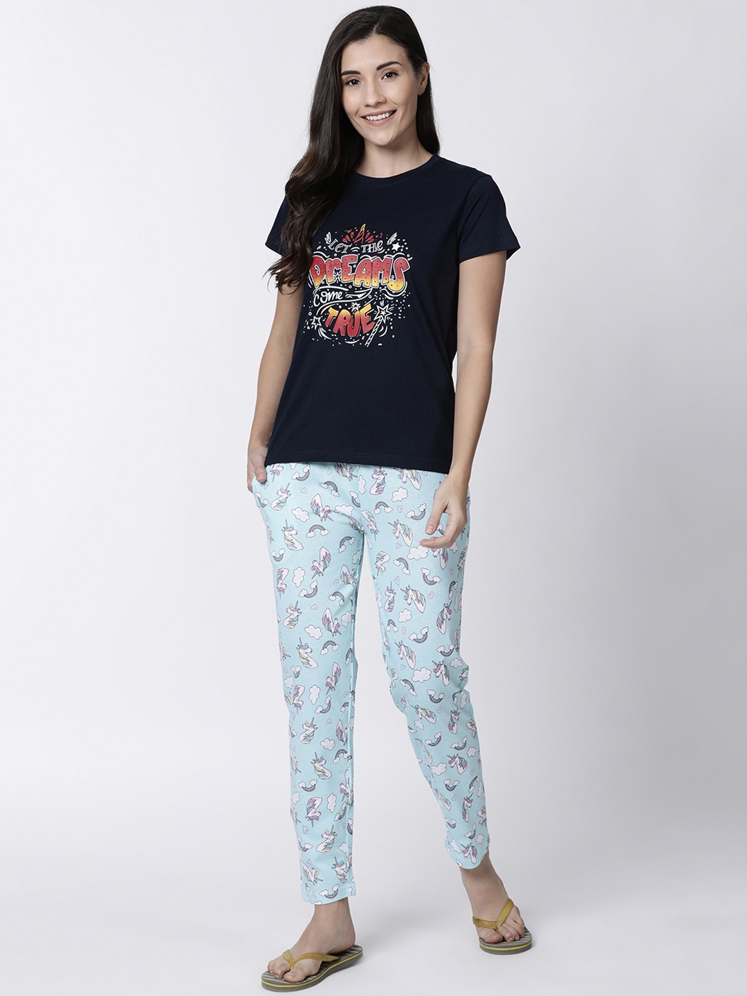 

Kryptic Women Navy Blue & Blue Printed Night Suit