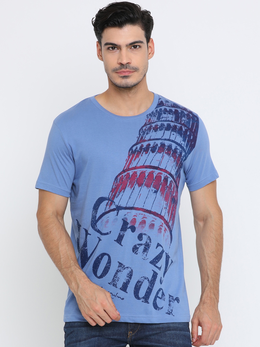 

Masculino Latino Men Blue Printed Round Neck Pure Cotton T-shirt