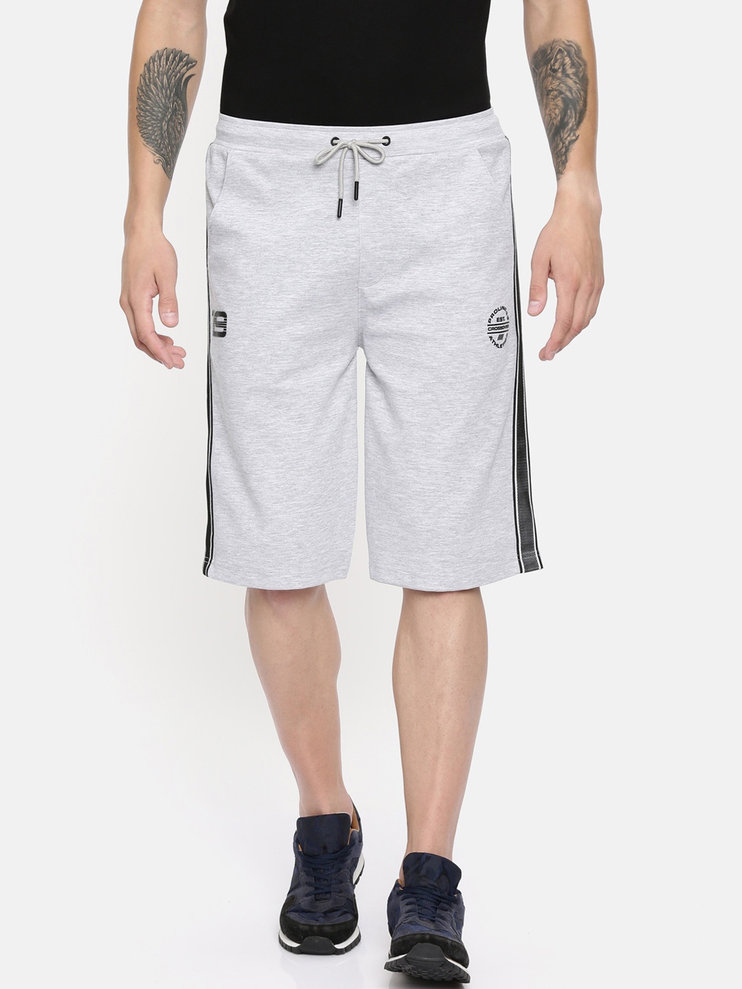 

Proline Active Men Grey Melange Striped Slim Fit Regular Shorts