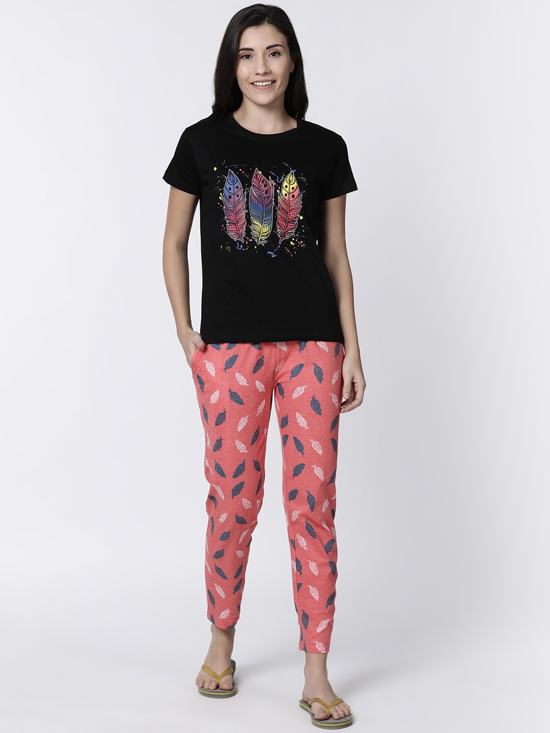 Kryptic Women Black & Pink Printed Night Suit