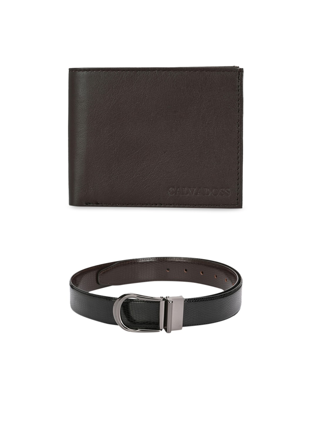

Calvadoss Men Brown & Black Leather Accessory Gift Set