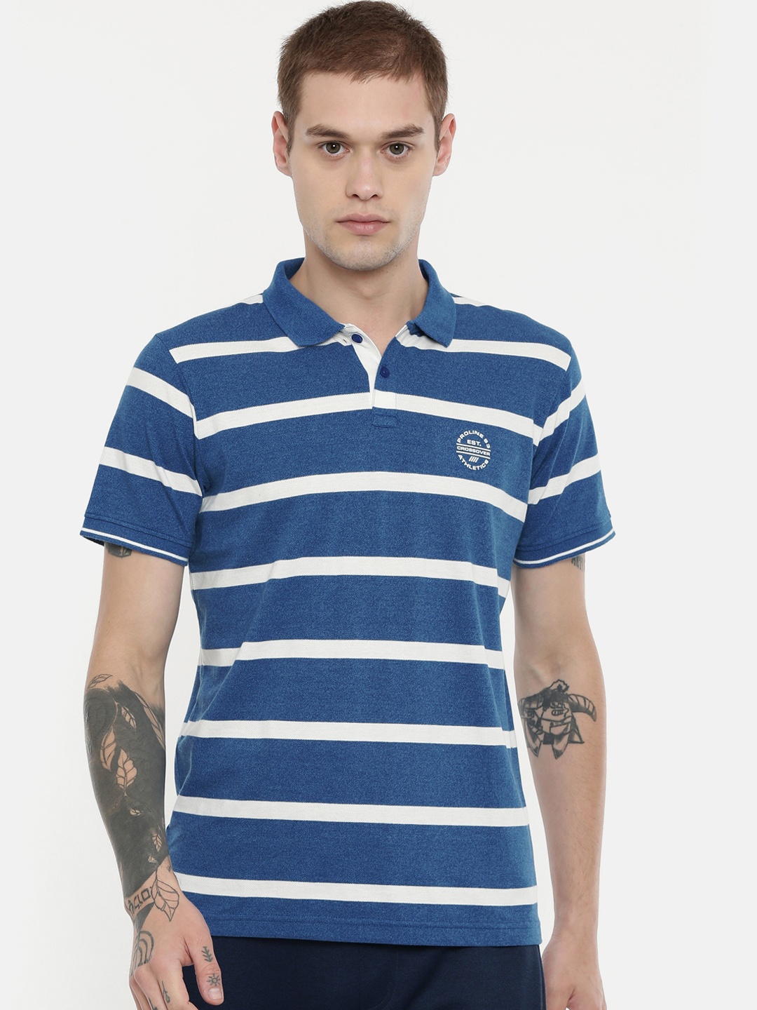 

Proline Active Men Blue & White Striped Polo Collar T-shirt