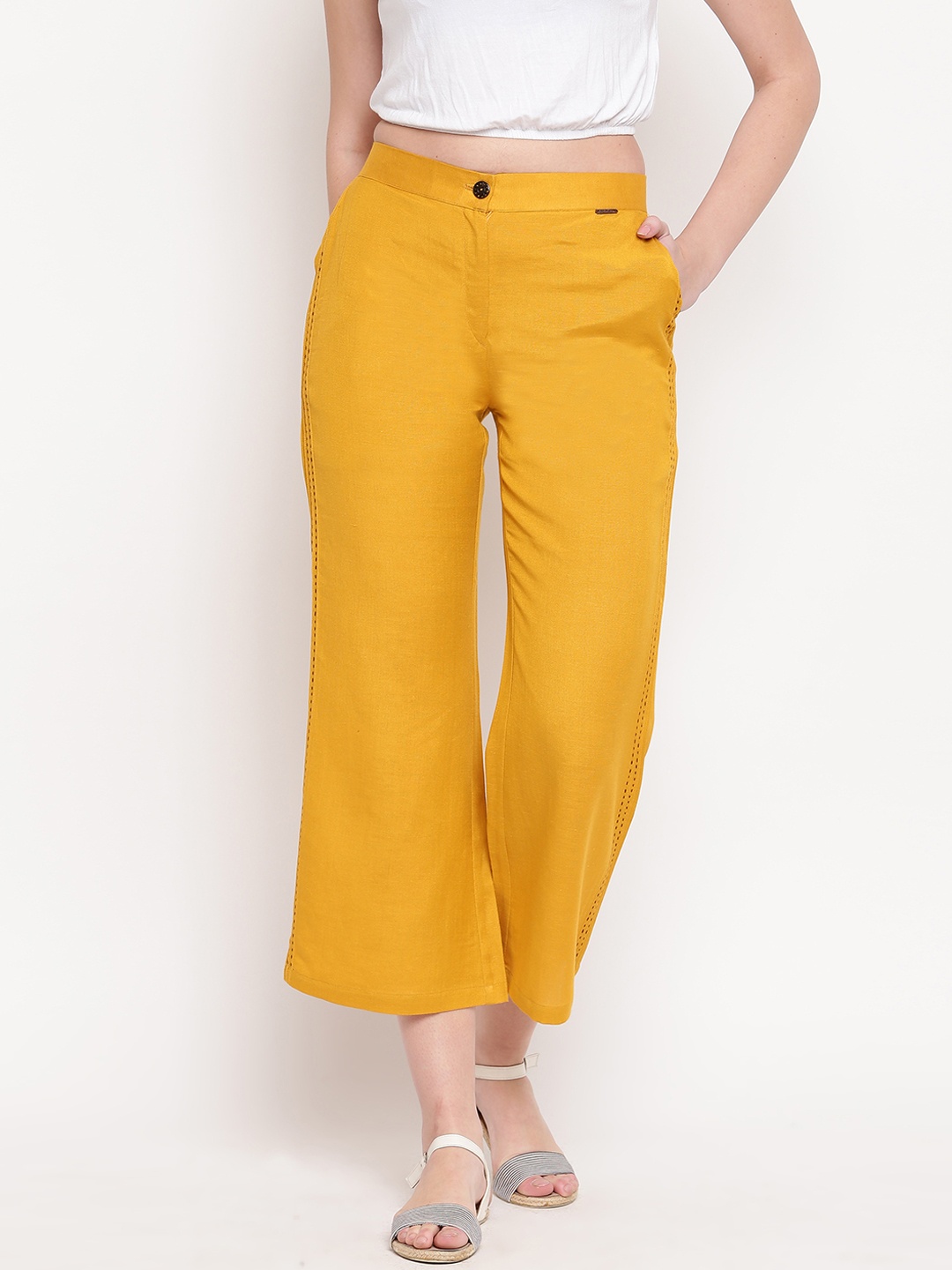 

Kvsfab Women Mustard Yellow Regular Fit Solid Culottes