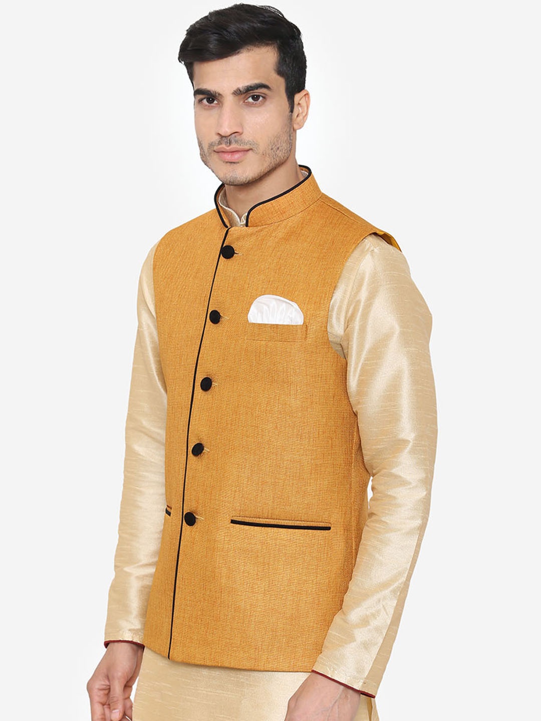 

Wintage Men Yellow Solid Nehru Jacket