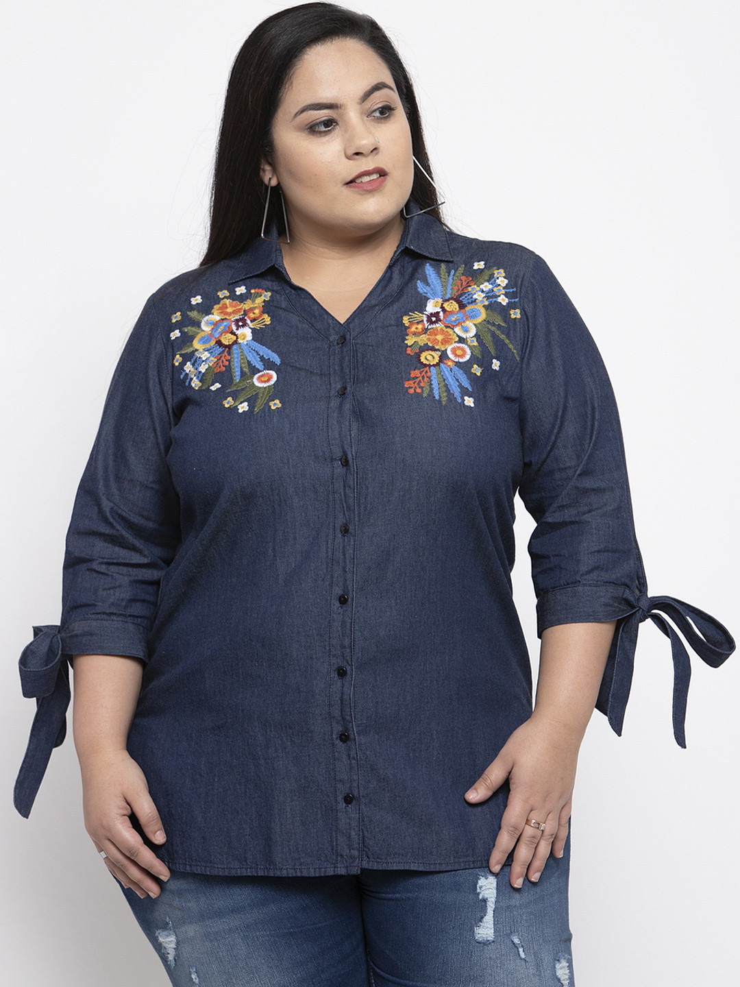 

plusS Women Navy Blue Regular Fit Solid Casual Shirt