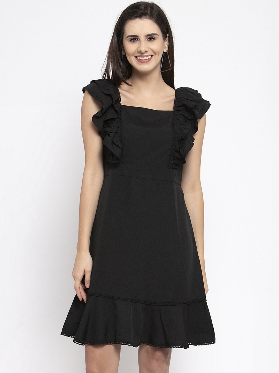 

Karmic Vision Women Black Solid Fit and Flare Dress