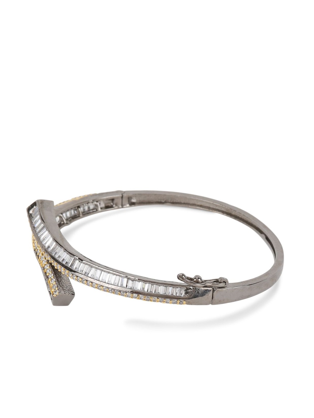 

Bhana Fashion Grey & Gunmetal-Toned Rhodium-Plated Handcrafted Bangle-Style Bracelet