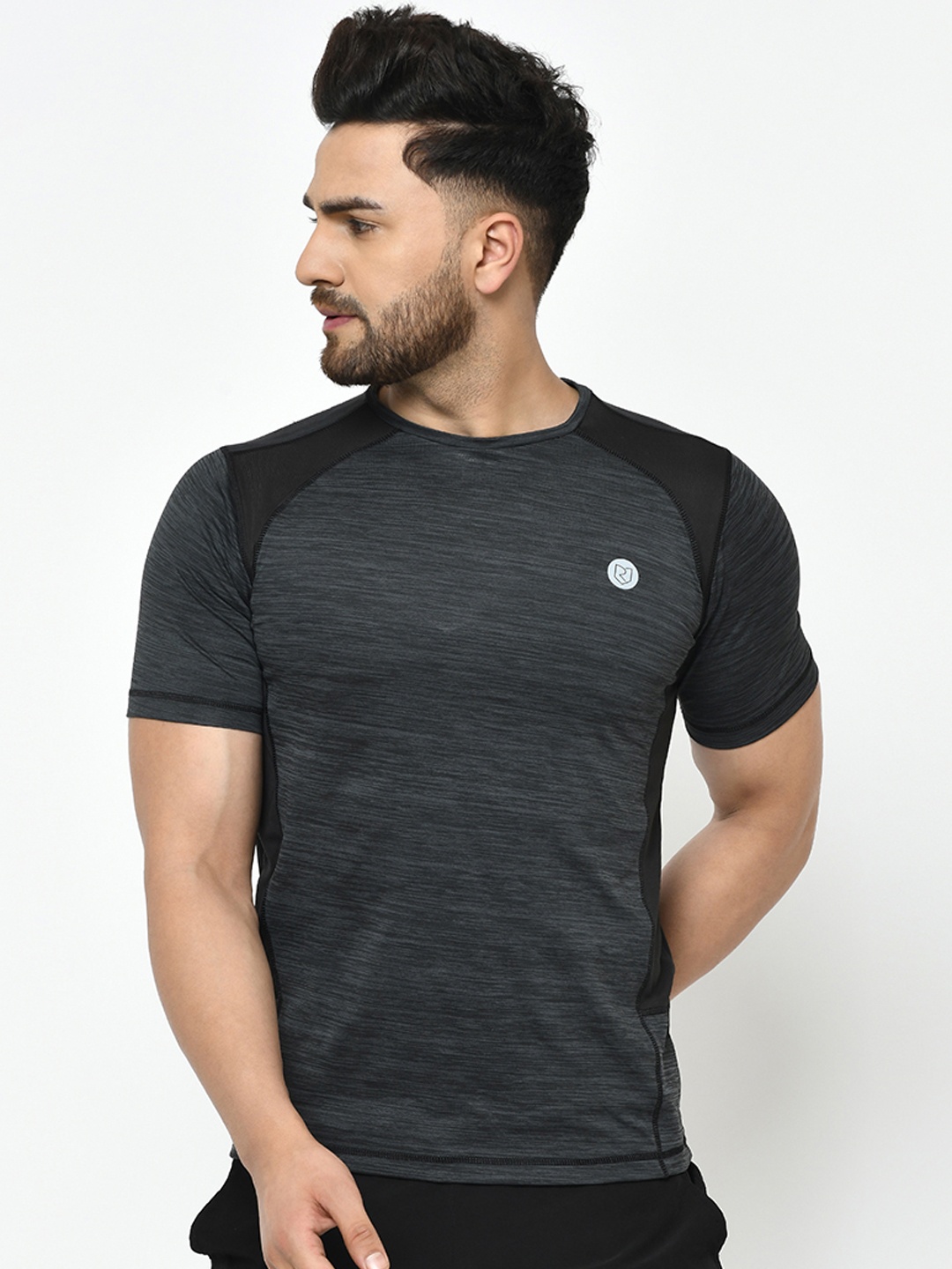 

Rigo Men Charcoal Colourblocked Running Round Neck T-shirt