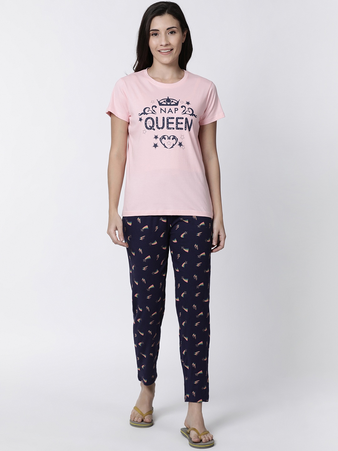 

Kryptic Women Pink & Navy Blue Printed Night Suit
