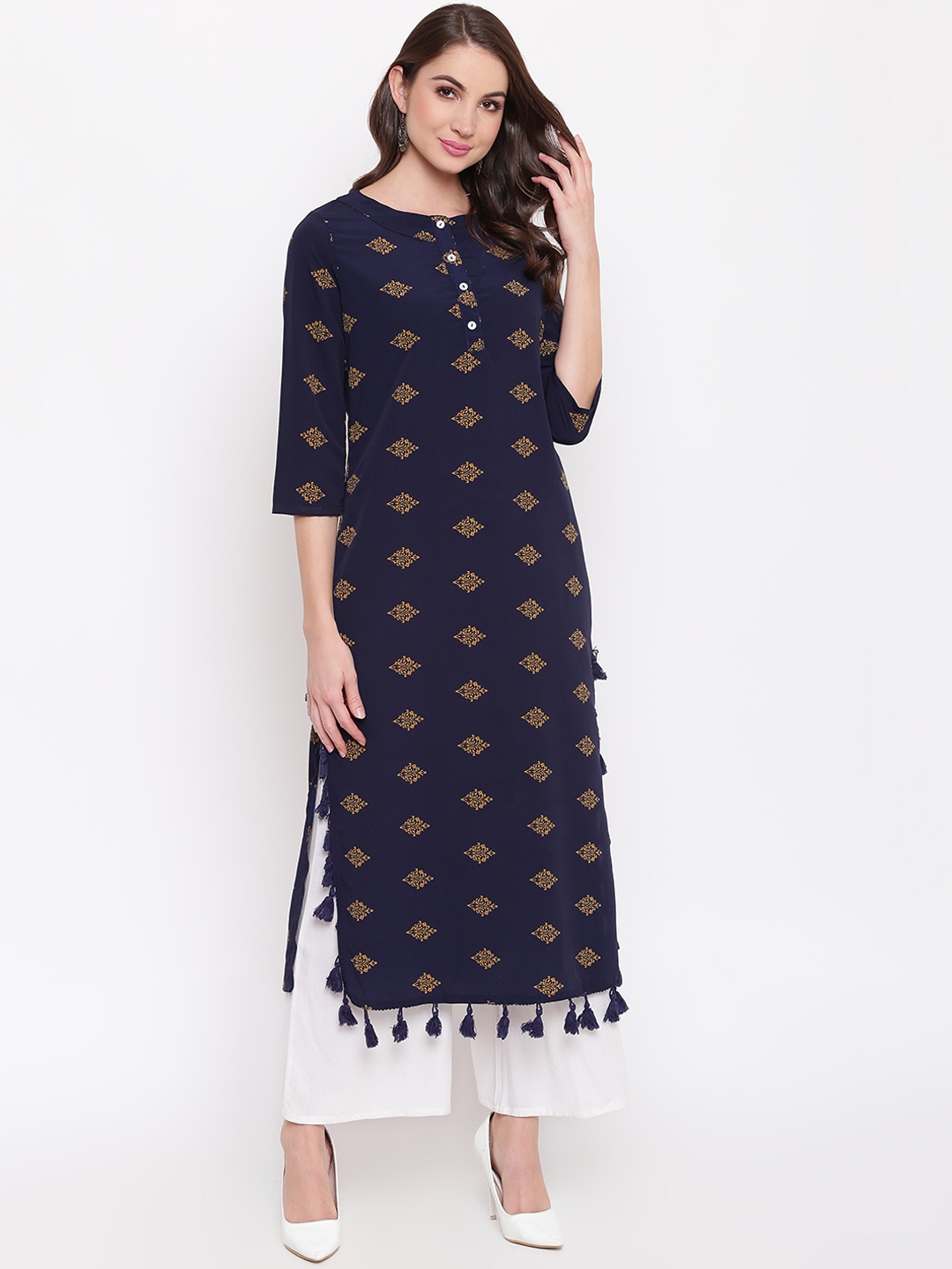

Napra Women Blue & White Printed Kurta with Palazzos