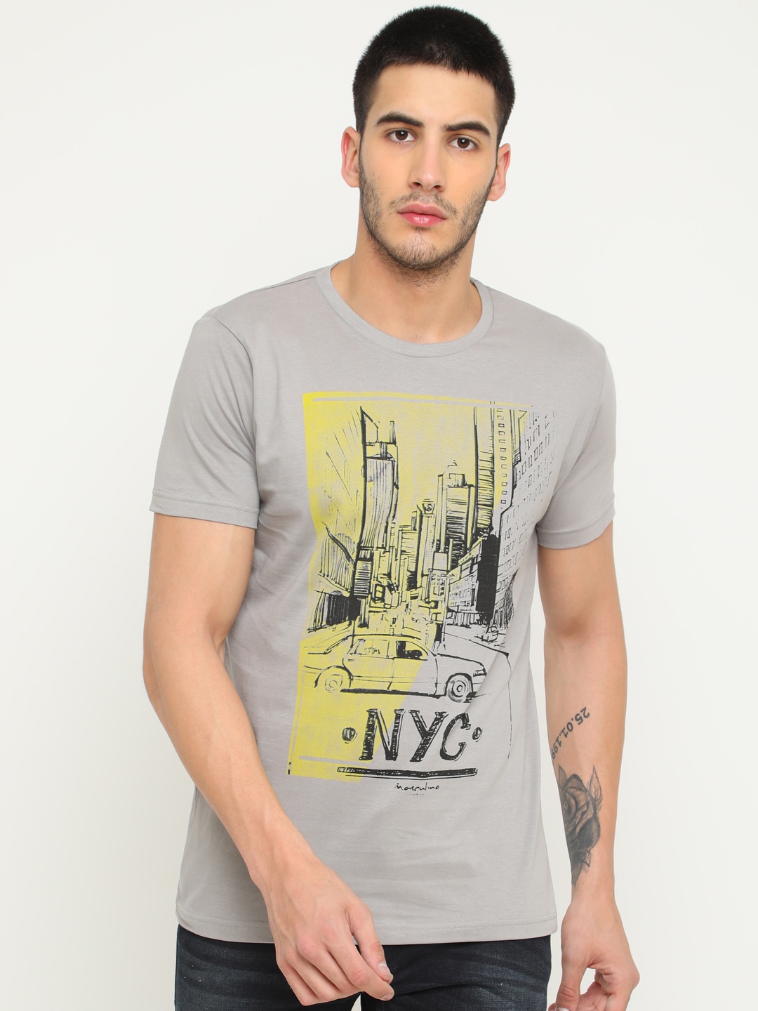 

Masculino Latino Men Grey Printed Round Neck Pure Cotton T-shirt