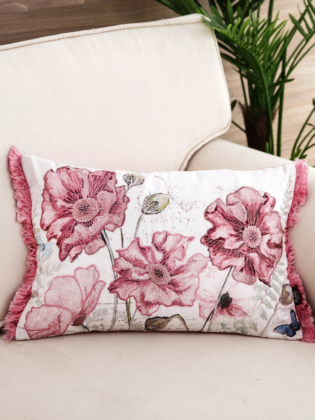 

Pure Home and Living Pink & White Floral Rectangle Cushion Cover