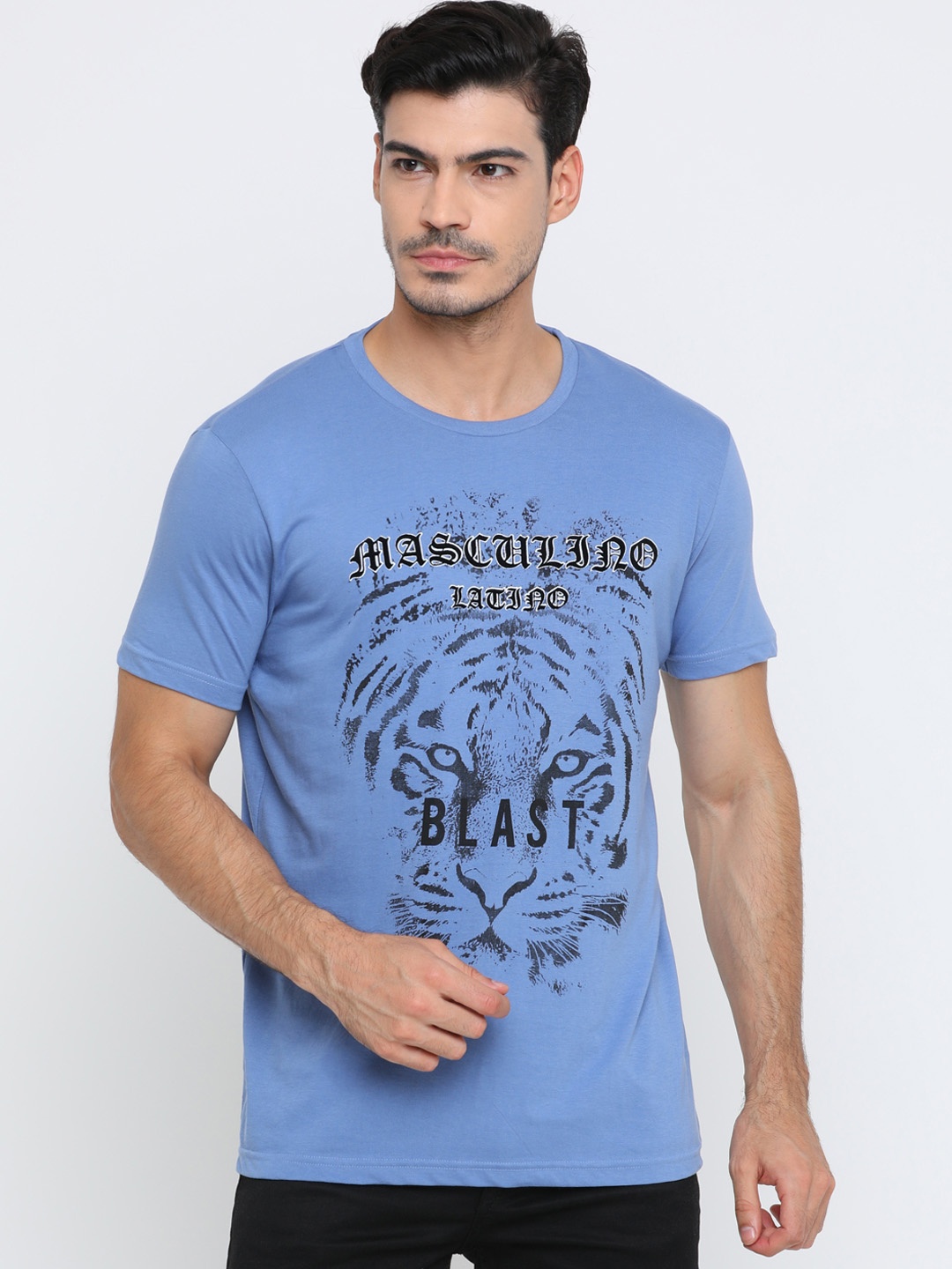 

Masculino Latino Men Blue Printed Round Neck Pure Cotton T-shirt