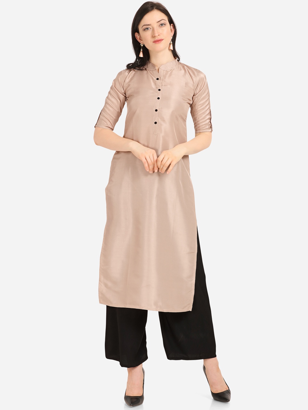 

Silk Bazar Women Beige Solid Straight Kurta