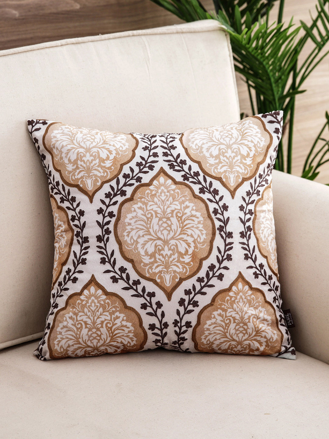 

Pure Home and Living Beige & White Single Embroidered Square Cushion Covers