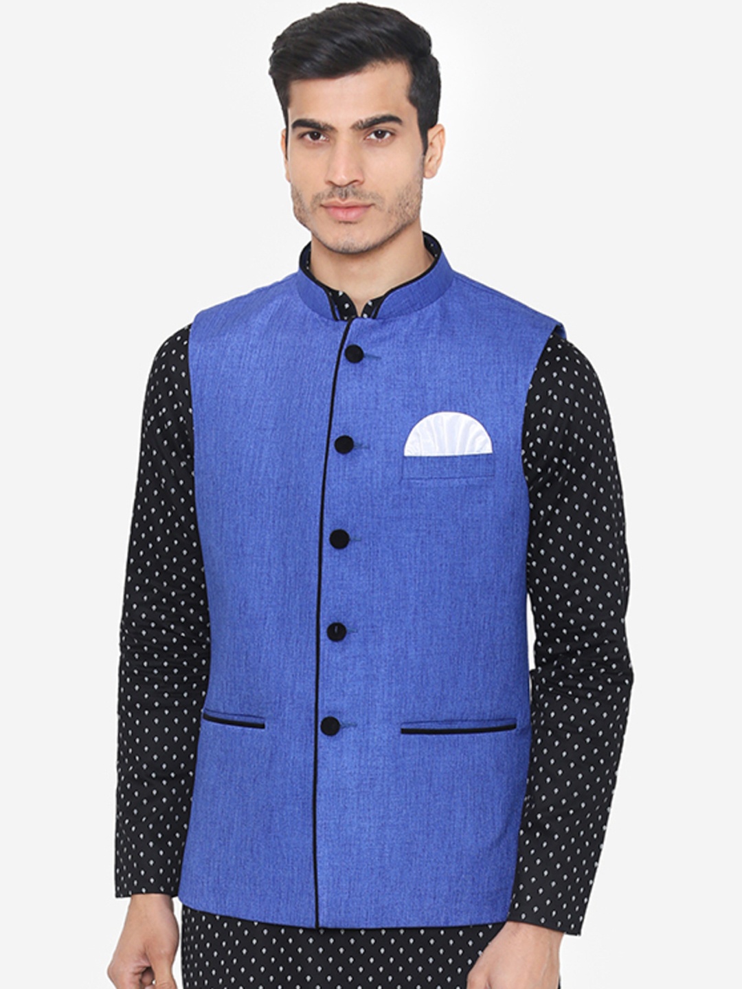 

Wintage Men Blue Solid Satin Nehru Jacket