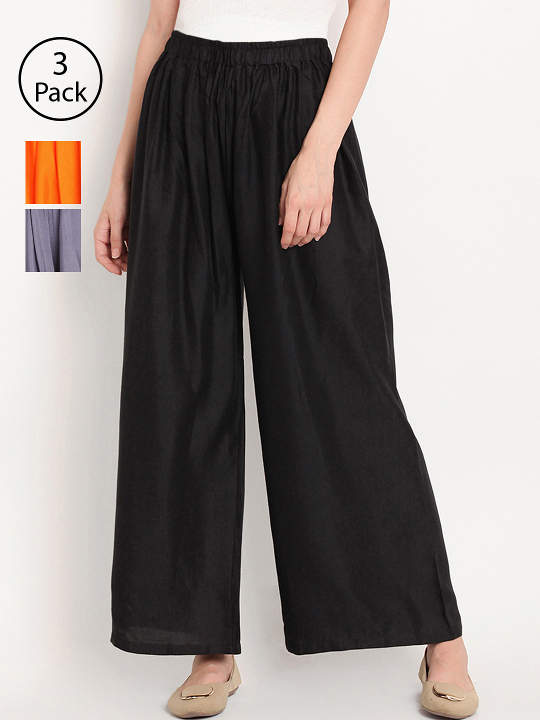 

TAG 7 Women Pack of 2 Solid Wide Leg Palazzos, Black