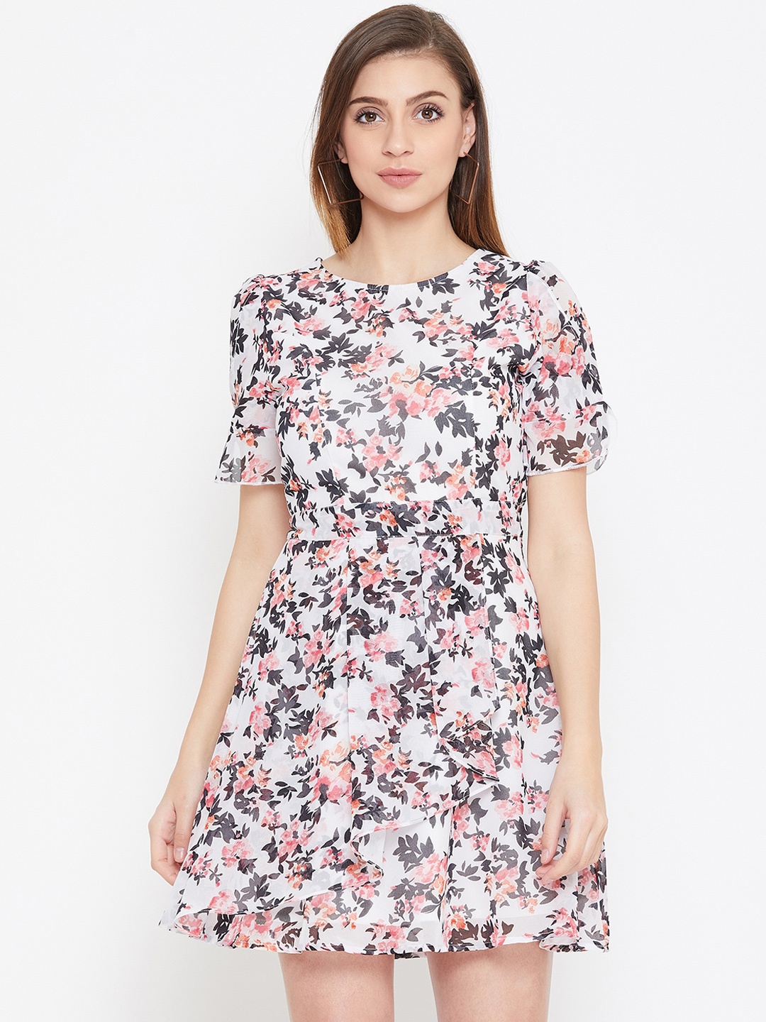 

La Zoire Women White Printed Fit and Flare Dress