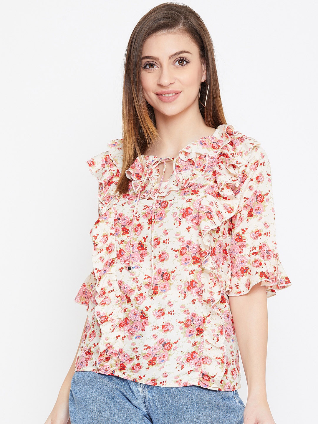 

La Zoire Women Cream-Coloured Printed Top