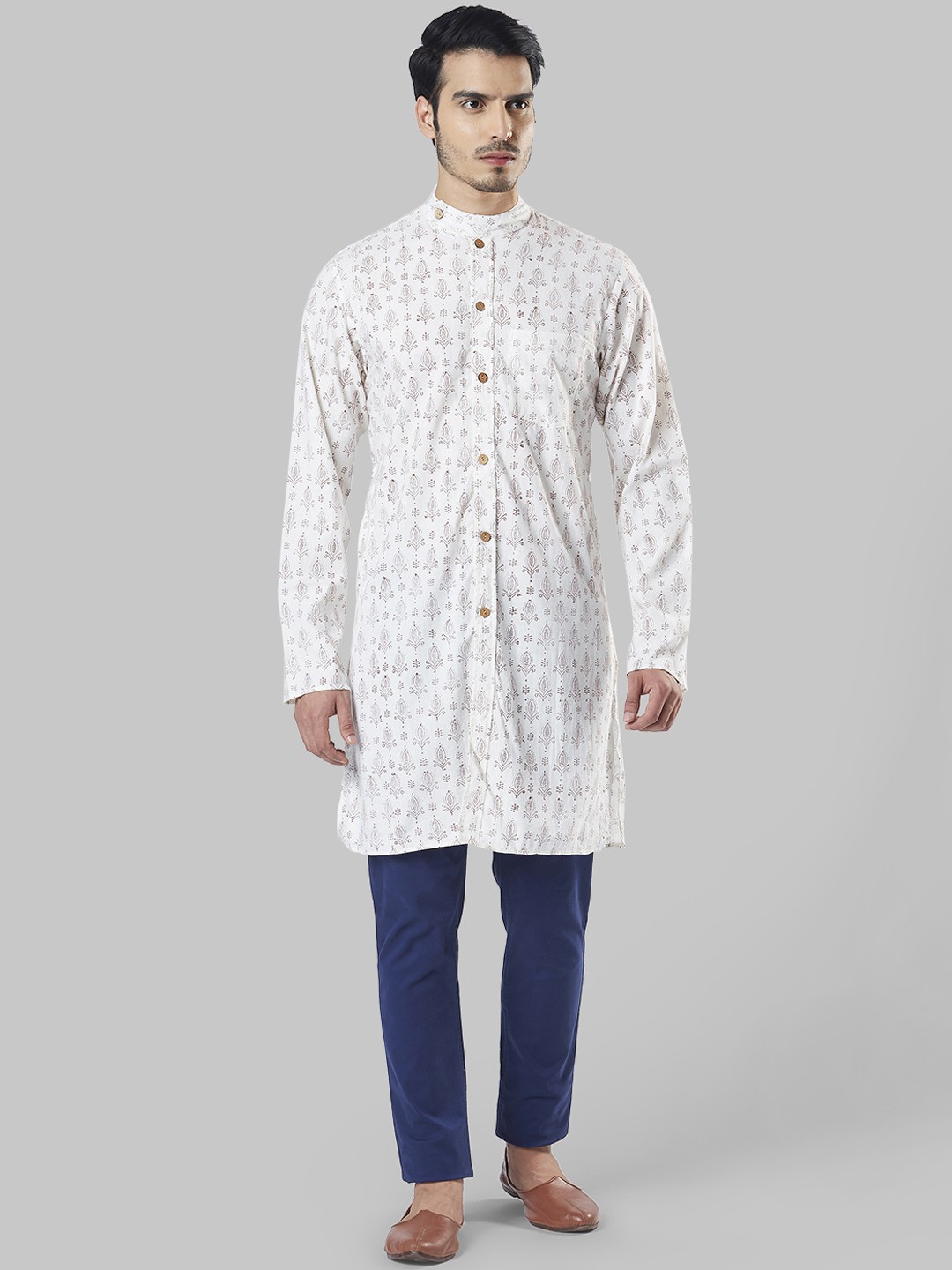 

Ethnix by Raymond Men White Printed Straight Kurta