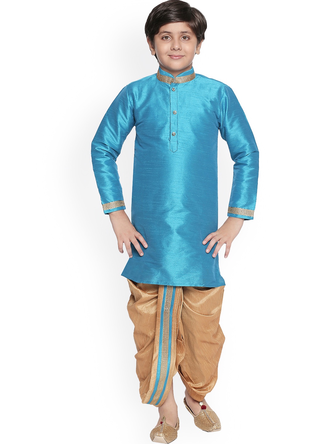 

Jeetethnics Boys Blue & Beige Solid Kurta with Dhoti Pants