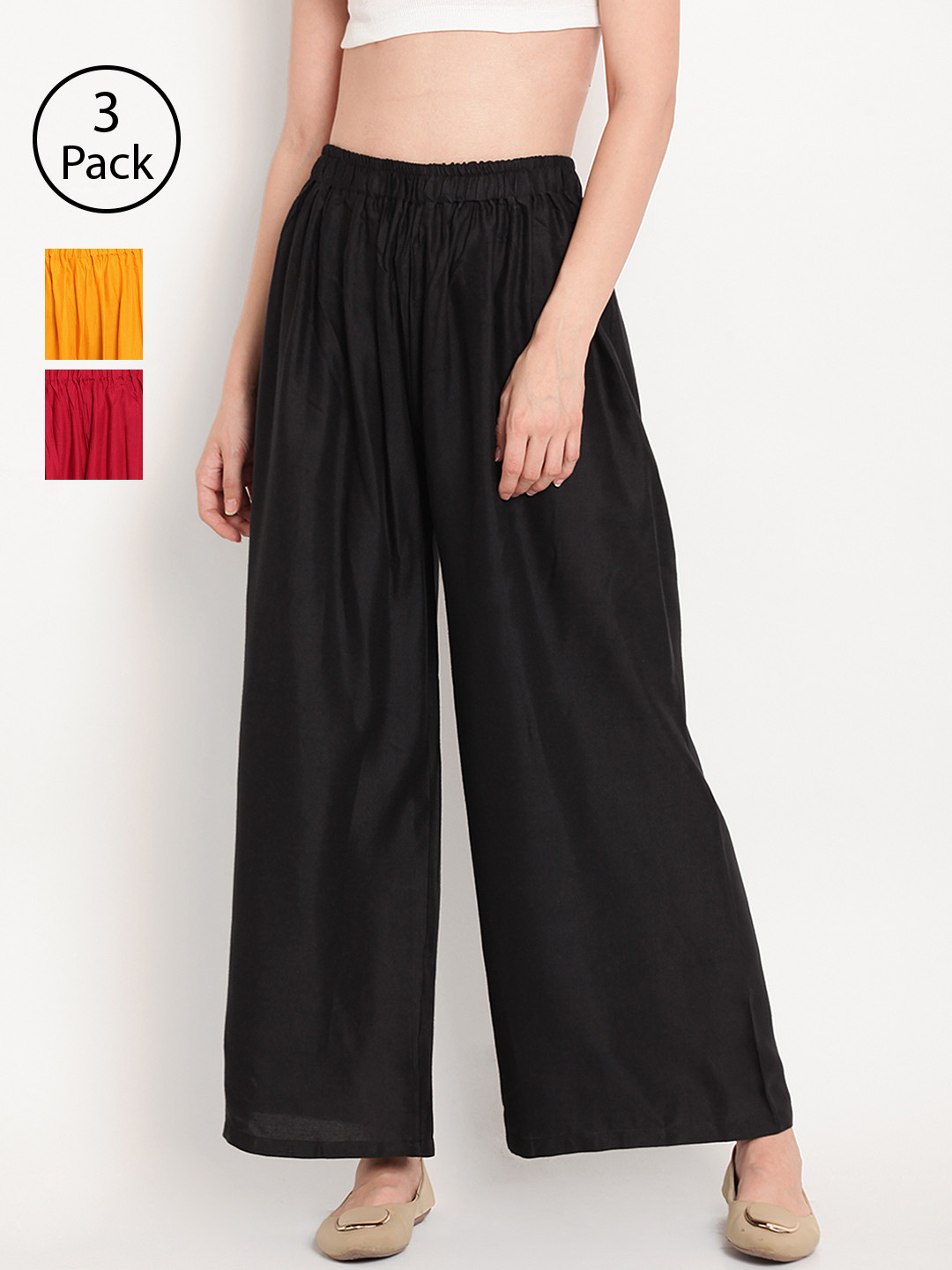 

TAG 7 Women Set of 3 Wide Leg Palazzos, Black
