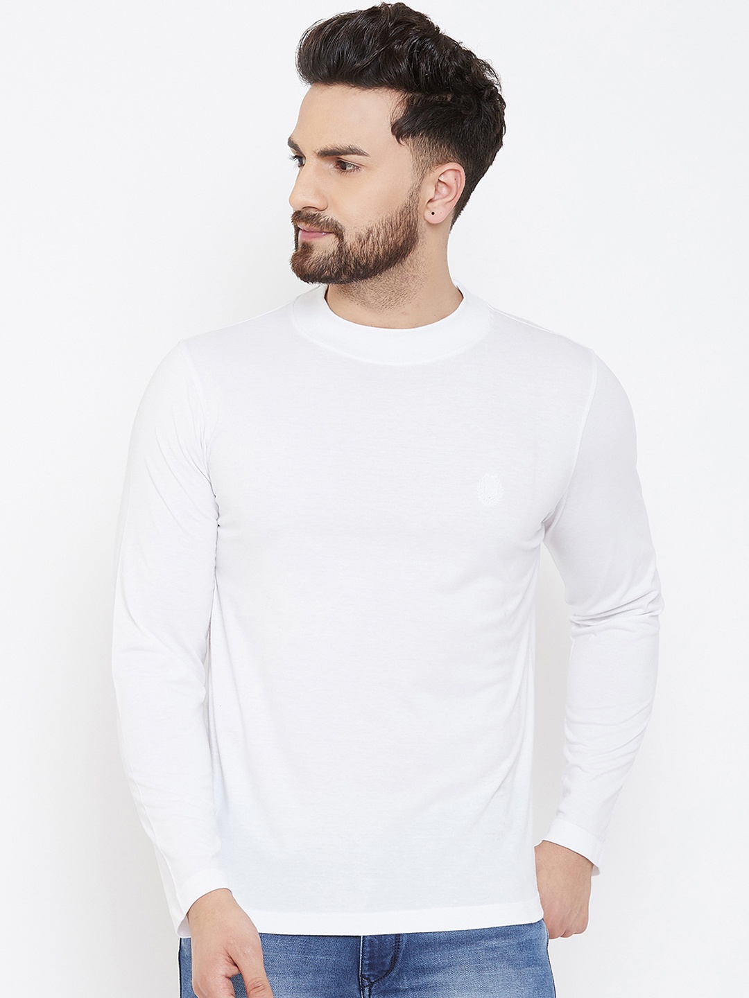 

Adobe Men White Solid High Neck T-shirt