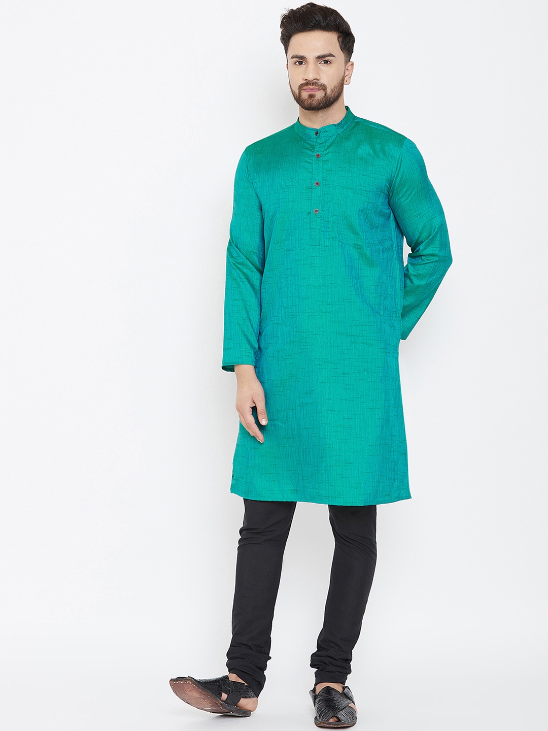 

even Men Teal Green Solid Straight Kurta