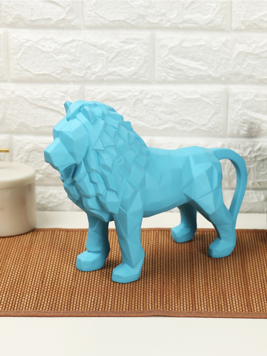 

India Circus by Krsnaa Mehta Turquoise Blue Solid King of Beasts Figurine Showpiece